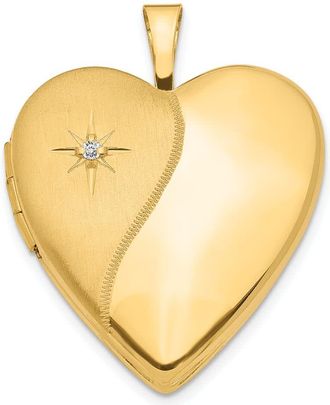 Diamond2Deal 14k Yellow Gold Polished and Satin Diamond Star 20mm Heart Locket