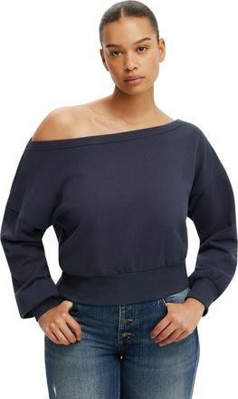 Cotton On Womens Relaxed Off Shoulder Sweatshirt in Shadow Navy at Nordstrom, Size X-Large