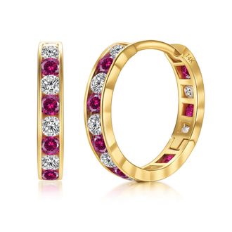 MAX + STONE Solid 14K Yellow Gold Cubic Zirconia Huggie Hoop Earrings in White, Pink or Red