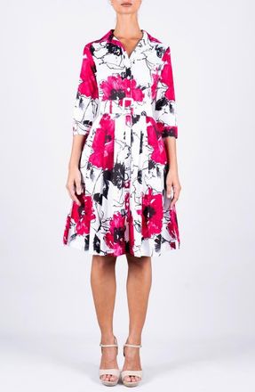 Samantha Sung Pleated Stretch Audrey Shirtdress in Fiori at Nordstrom, Size 16