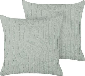 Beliani Conjunto De 2 Cojines Decorativos 45 X 45 Cm Algod&oacute;n Abstracto Relleno Poli&eacute;ster Verde Tellima