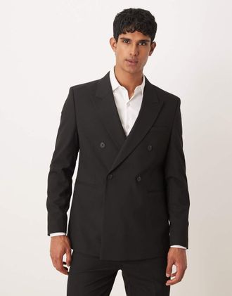 Asos Giacca da abito doppiopetto regular fit nera-Nero