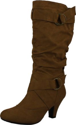 Forever Link Maggie-39 Womens Fashion Low Heel Zipper Slouchy Mid-Calf Boots Shoes, Tan Imsu, 3 UK