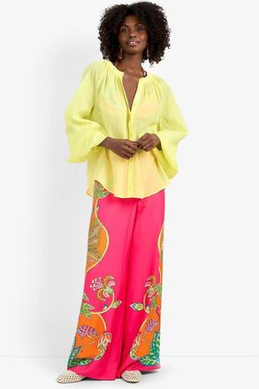 Trina Turk Norry Long-Sleeve Printed Cotton Top in Citrus at Nordstrom, Size Xx-Large
