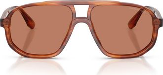 Emporio Armani 57mm Pilot Sunglasses in Striped Dark Brown /Brown at Nordstrom