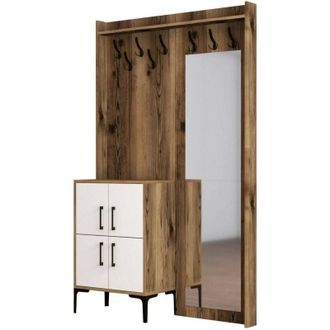 Dmora Muebles De Entrada Dperron, Entrada Para Perchas, Composici&oacute;n Para Atrio, Consola De Almacenamiento Multifunci&oacute;n, 120x35h200 Cm, Nogal Y Blanco - Dmor