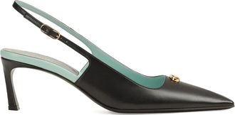 Sergio Rossi logo-plaque slingback pumps - women - Lamb Skin/Kid Leather/Kid Leather/Calf Leather/Rubber - 37.5 - Black