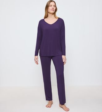 Triumph Pyjama TRIUMPH Timeless Sensuality PK LSL, Damen, Gr. 40, lila (royal lila), Single Jersey, Obermaterial: 94% Modal, 6% Elasthan, normal normal, V-Aus