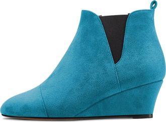 Castamere Women Chunky Block Mid Heel Round Toe Ankle Boots Short Bootie Slip-on Classic Dress Party Office Boots 5 CM Heels Blue B 5 UK