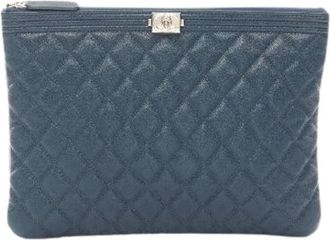 Chanel Pre-owned Boy Leren Clutch Tas - Dames - Vintage Clutch - Blauw - ONE Size - Leer - Vintage