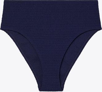 Tory Burch Womens Smocked High-Leg High-Waisted Bikini Bottom, size L