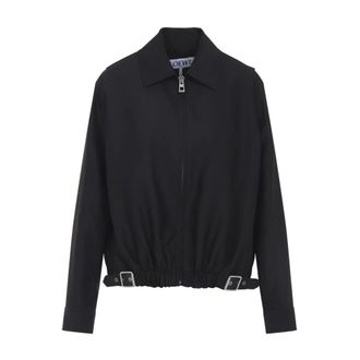 Loewe Light Jackets, female, Black, Size: XS Wool and Silk Belted Jacket