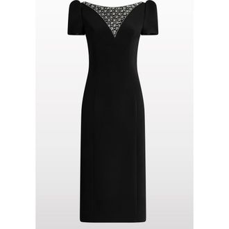 Jenny Packham Vienna Embellished Puff-Sleeve Midi Dress in Liquorice at Nordstrom, Size 14 Uk