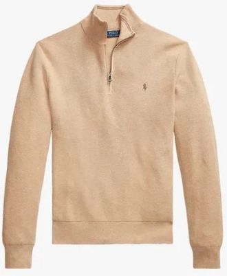 Ralph Lauren Zip Neck Polo Trui - Heren - Coltruien - Bruin - S - Katoen - Truien & Vesten