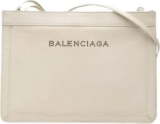 Balenciaga Pre-owned Cross Body Bags, female, White, Size: ONE SIZE Pre-owned Navy Pochette Leather Shoulder Bag