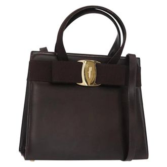 Ferragamo Convertible Vara Bow Tote Leather Brown Leather Handbag (Pre-Owned)