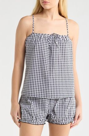 French Connection Gingham Seersucker Cami & Bloomer Short Pajamas in Utility Blue Combo at Nordstrom, Size X-Large