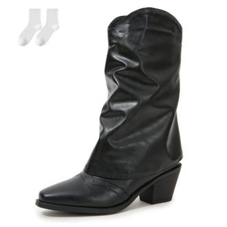 Generic Womens Slouch Boots in A Leather Look, Fashionable Mid-Calf Ankle Boots with A Comfortable Block Heel And Non-Slip Sole, Soft Autumn Winter Boots for 