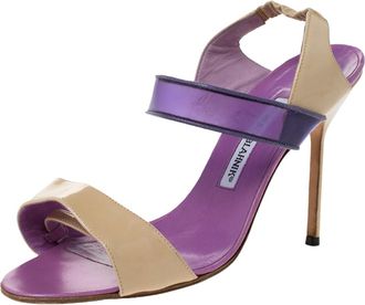 Manolo Blahnik Purple/beige Patent Leather And Pvc Slingback Sandals