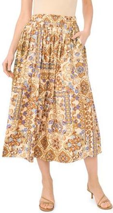 Halogen Bandana Print Cotton Midi Skirt in Emperador at Nordstrom Rack, Size X-Large