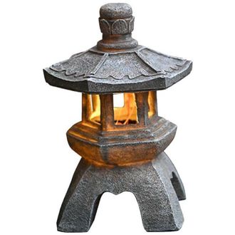 OEM Farol Solar De Jard&iacute;n Fabricado En Resina Gris Con Aspecto De Piedra - 26 X 14,5 Cm - Iluminaci&oacute;n Autom&aacute;tica Hasta 8 Horas - Ideal Para Balcones Y Ter