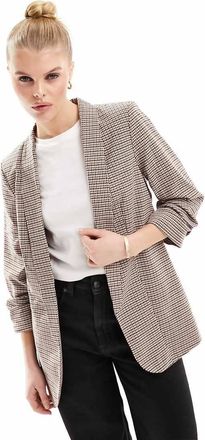 Pieces ruched sleeve blazer in plaid-Multi