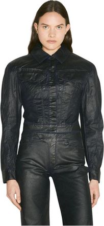 MUGLER Waxed Denim Jacket - Dames - Spijkerjassen - Zwart - 2XS - Denim - Jassen
