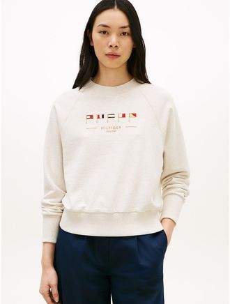Tommy Hilfiger Womens Embroidered Nautical Flag Sweatshirt - Beige - XL