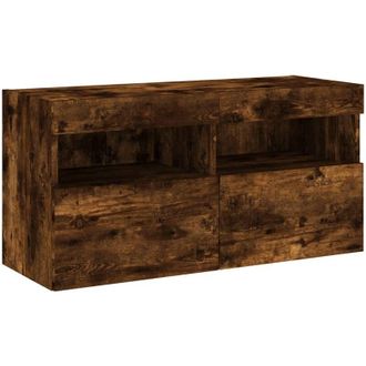 vidaXL Mueble De Tv De Pared Con Luces Led Roble Ahumado 80x30x40 Cm Vidaxl