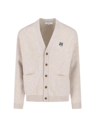 Maison Kitsun&eacute; Fox Head Cardigan, In Beige Wool