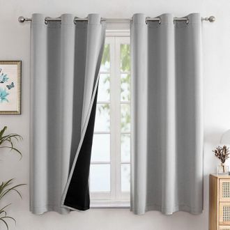 No Brand Tende Oscuranti A Doppio Strato Per Camera Da Letto, 100% Coprenti, Con Fodera Nera E Occhielli (grigio Chiaro, 2 Pannelli, 42x63)