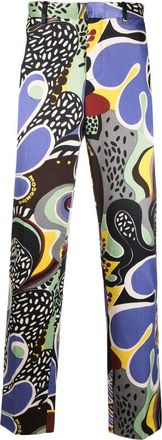 Moschino graphic-print tailored trousers - men - Cotton/Viscose/Cotton/Viscose - 48 - Blue
