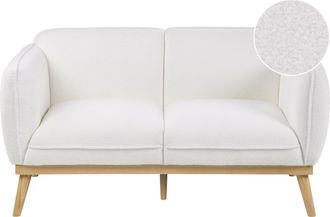 Beliani Sof&aacute; 2 Plazas De Boucl&eacute; Estilo Escandinavo Con Patas C&oacute;nicas De Madera Tapizado Blanco Ljung