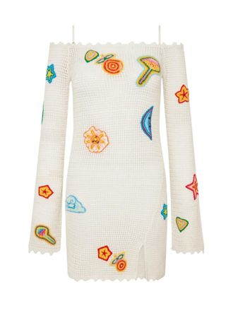 Casablanca Crochet Knit Mini Dress With Patches