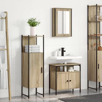Berkfield Home 3 Piece Bathroom Furniture Set Sonoma Oak Engineered Wood in Beige