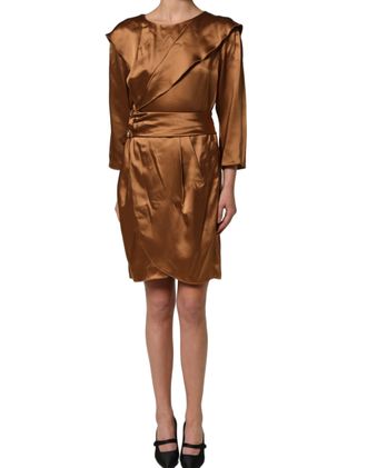 Emporio Armani Satin Acetate Wrap Sheath Mini Belted Womens Dress