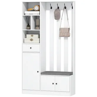 HOMCOM Homcom Appendiabiti 4-in-1 180 Cm Con Panca Porta Scarpe, Per Ingresso, Bianco