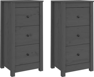 vidaXL Sideboards 2 pcs Grey 40x35x80 cm Solid Wood Pine vidaXL