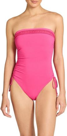 Robin Piccone Isabelle Ruched Strapless One-Piece Swimsuit in Strawberry at Nordstrom, Size 14