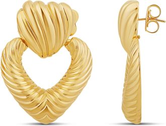 SHYMI Textured Heart Statement Drop Earrings - 14K Gold Filled, Rhodium Plated, Day to Night