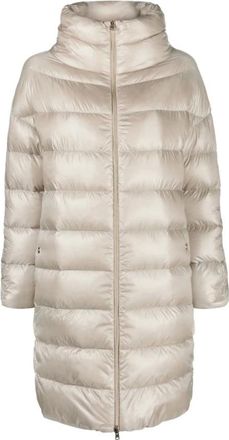 Herno Jassen, Dames, Beige, L, Leer, Matilde Donsjas