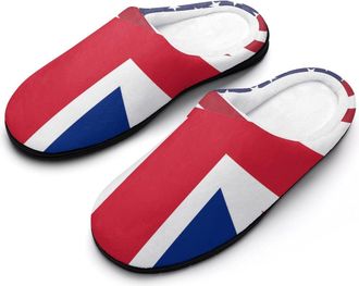 Generic UK & U.S. Flag Mens House Slippers Memory Foam Washable Cotton Slip on Home Shoes