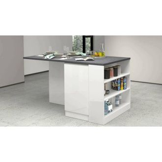 Dmora Dmora - Isola da cucina Osvaldo, Tavolo ausiliario portaoggetti, 100% Made in Italy, 160x90h90 cm, Bianco lucido e Ardesia, con imballo rinforzato