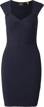 HUGO BOSS Foberts Ribbed Knit Dress - Dames - Korte kleedjes - Blauw - L - Polyester - Kleedjes