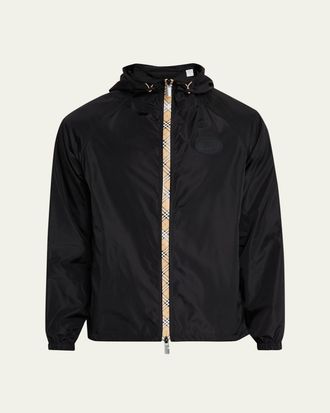 Burberry Mens Check-Tape Nylon Relaxed-Fit Hooded Jacket