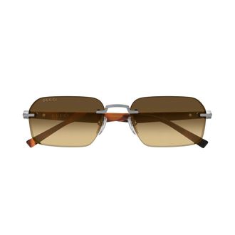 Gucci Rechthoekige Zonnebril - Heren - Zonnebrillen - Bruin - 55 MM - Nylon - Accessoires