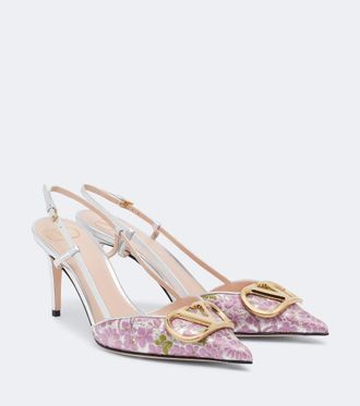 Valentino Garavani VLogo floral leather-trimmed slingback pumps
