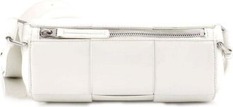 Bottega Veneta White Intrecciato Leather Canette Crossbody Maxi Small (Authentic Pre-Loved)