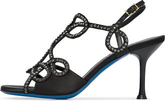Loriblu Zwarte satijnen sandaaljuweel met kristallen - Dames - Sandalen met hakken - Zwart - 38 EU - Satijn - Schoenen