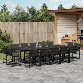 vidaXL Juego De Comedor De Jard&iacute;n 15 Pzas Con Cojines Textileno Negro Vidaxl